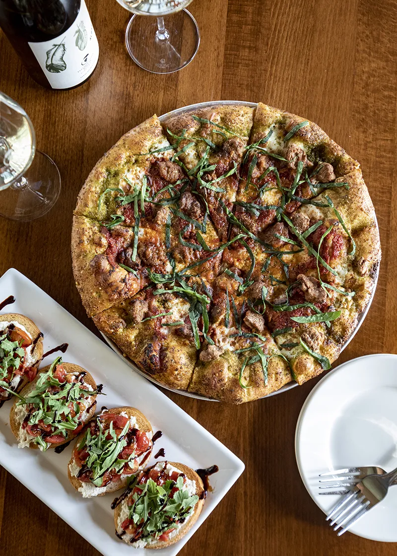 Pizza and wine at Featherstone Ranch